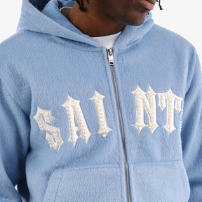 LIGHT BLUE "SAINTS" MOHAIR HOODIE W/ PEARL DETAIL