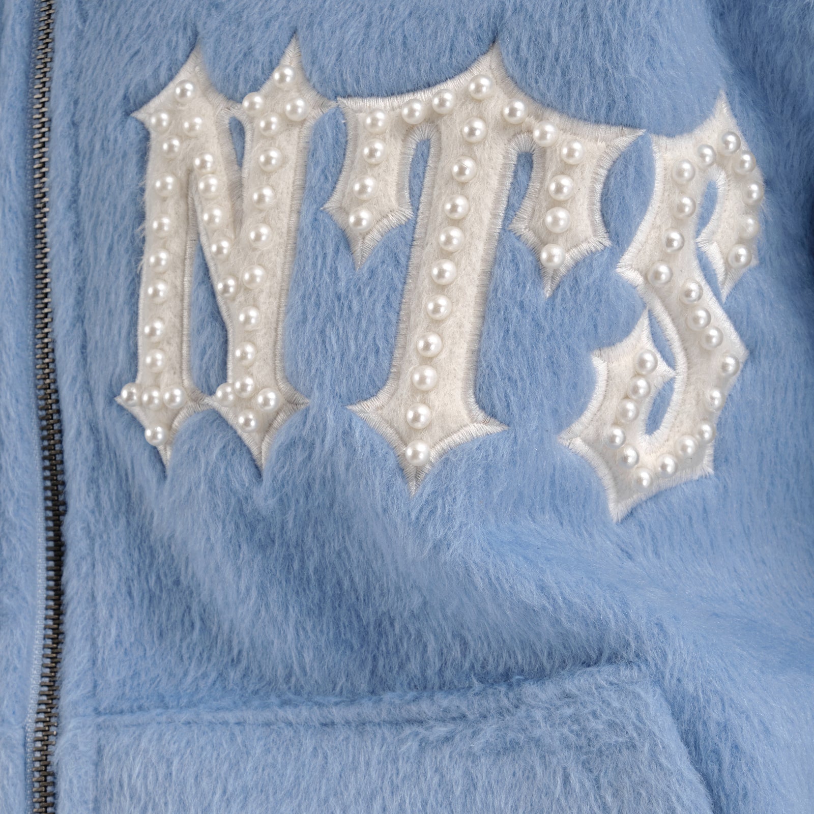 LIGHT BLUE "SAINTS" MOHAIR HOODIE W/ PEARL DETAIL