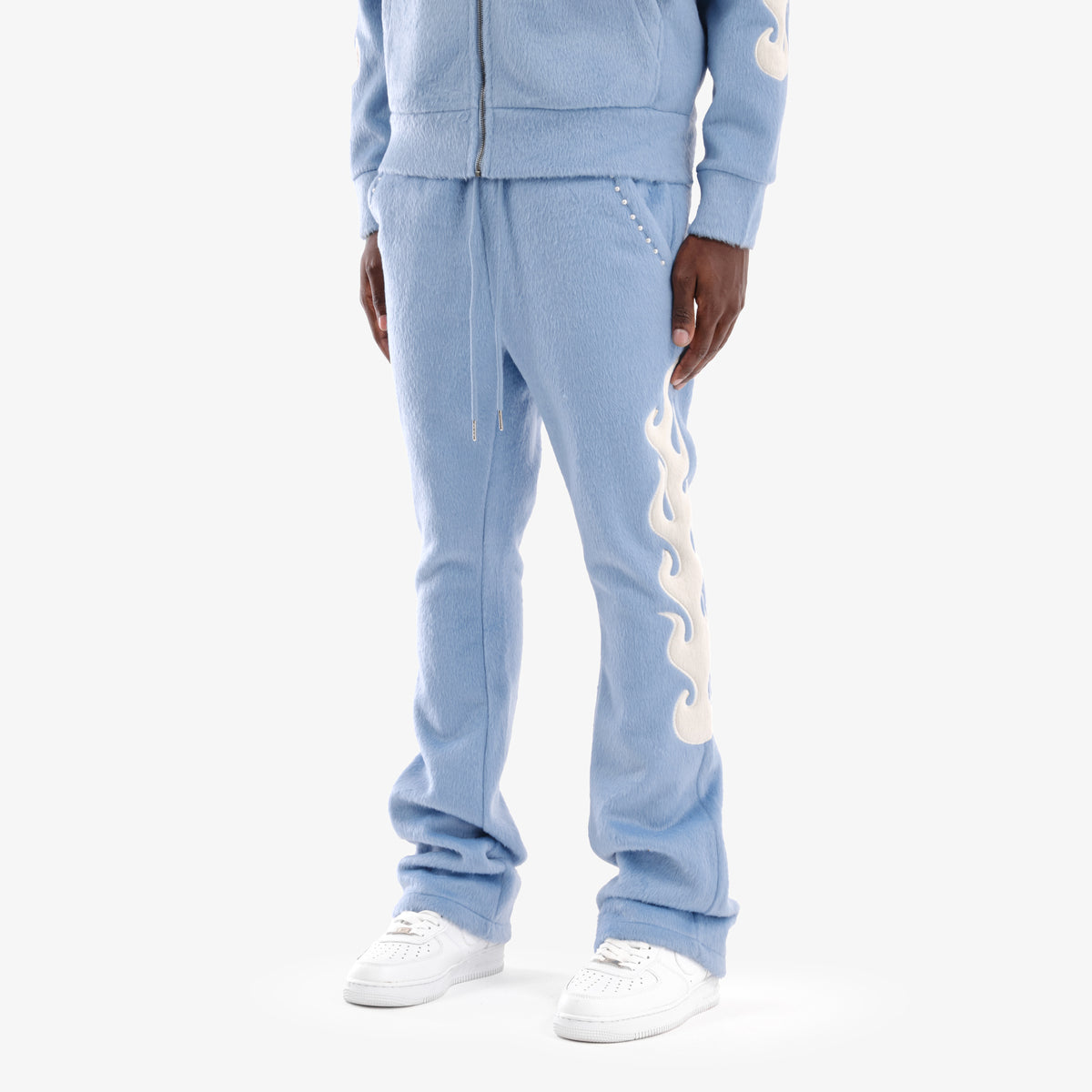 LIGHT BLUE "SAINTS" MOHAIR PANTS W/ PEARL DETAIL