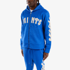 ROYAL BLUE "SAINTS" MOHAIR HOODIE W/ PEARL DETAILS