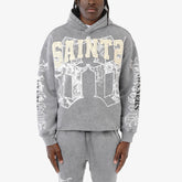GRAY SAINT HOODIE W/ RHINESTONES