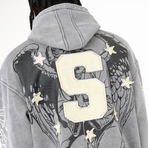 GRAY SAINT HOODIE W/ RHINESTONES