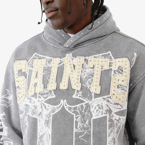 GRAY SAINT HOODIE W/ RHINESTONES