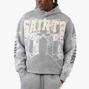 GRAY SAINT HOODIE W/ RHINESTONES