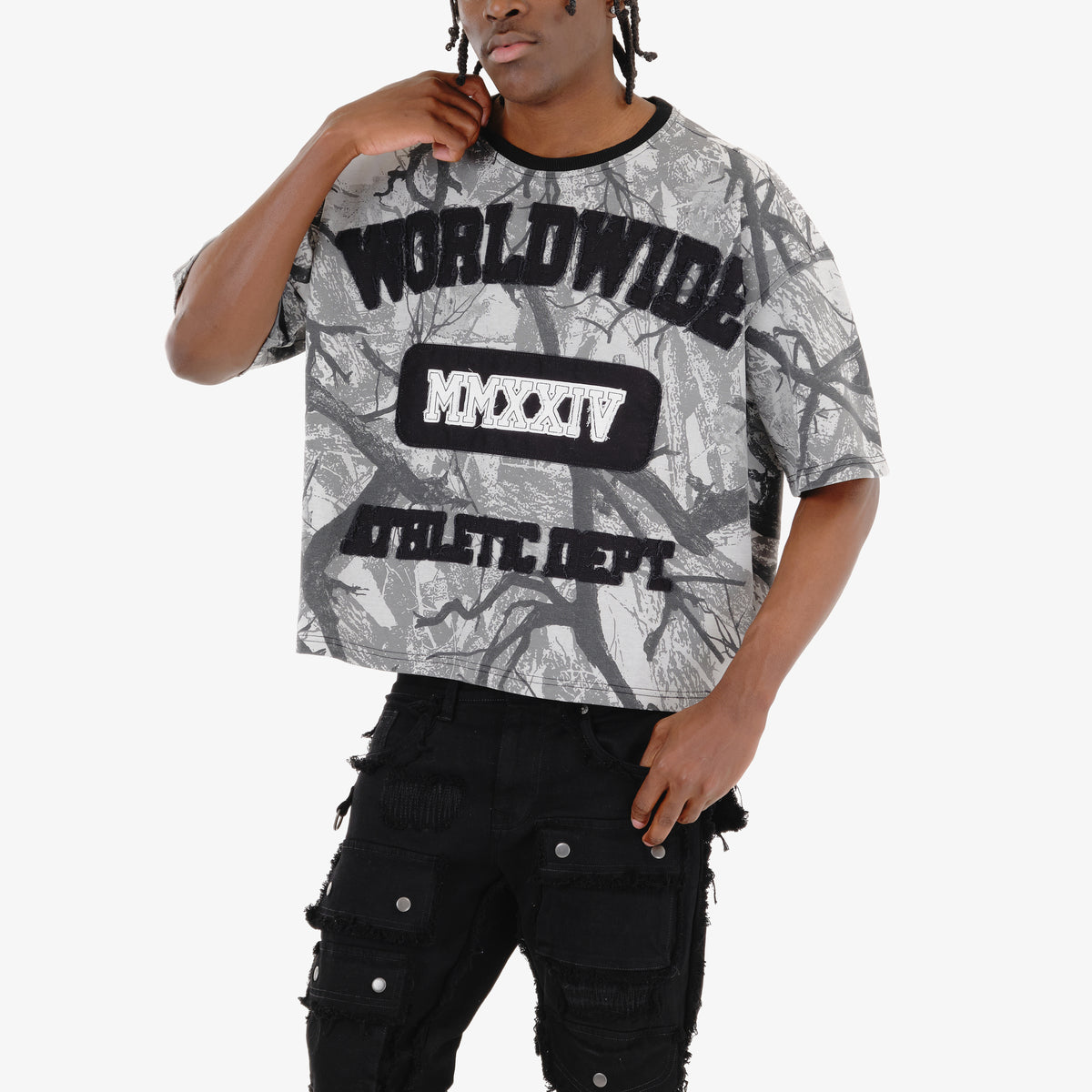 WORLDWIDE BLACK CAMO CROP T-SHIRT
