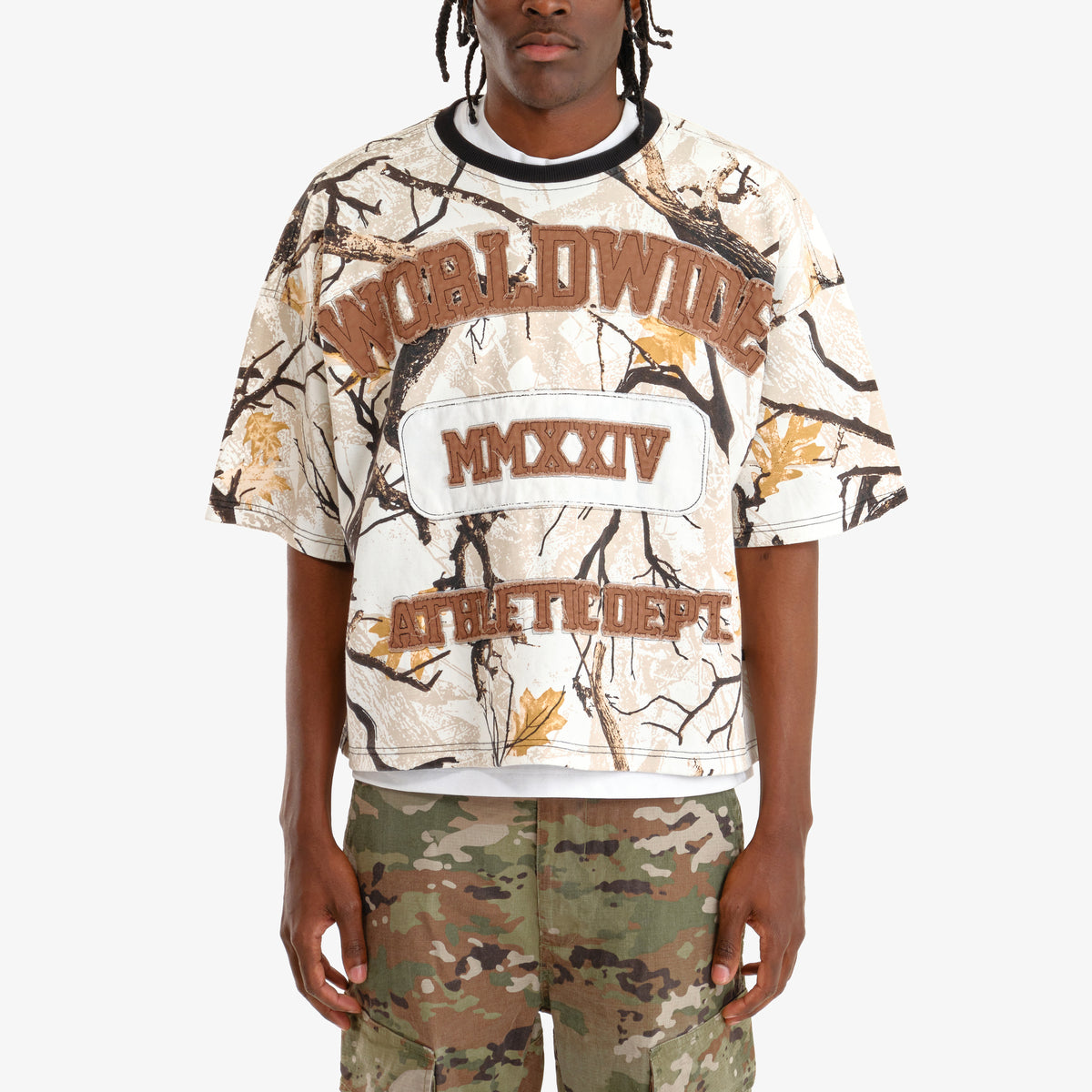 WORLDWIDE WHITE CAMO CROP T-SHIRT