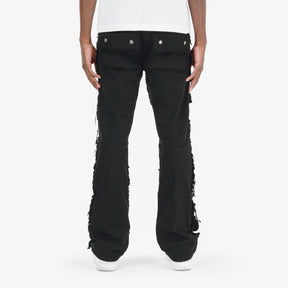 BLACK MULTI CARGO STACKED DENIMS
