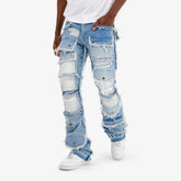 LIGHT BLUE MULTI CARGO STACKED DENIMS