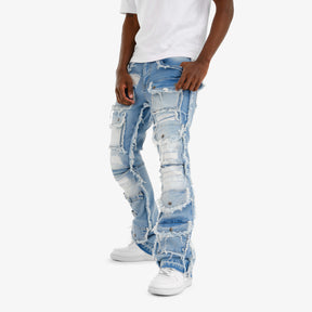 LIGHT BLUE MULTI CARGO STACKED DENIMS