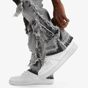 GRAY MULTI CARGO STACKED DENIMS