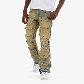 VINTAGE WASHED MULTI CARGO STACKED DENIMS