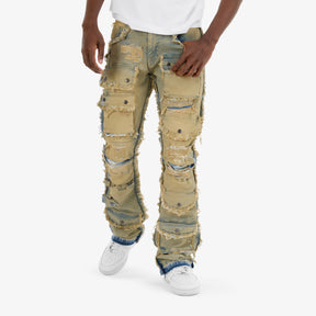 VINTAGE WASHED MULTI CARGO STACKED DENIMS
