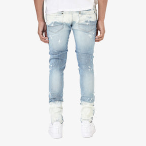 LIGHT SAND WASH JEANS W/ BLEACHED RIP & REPAIR