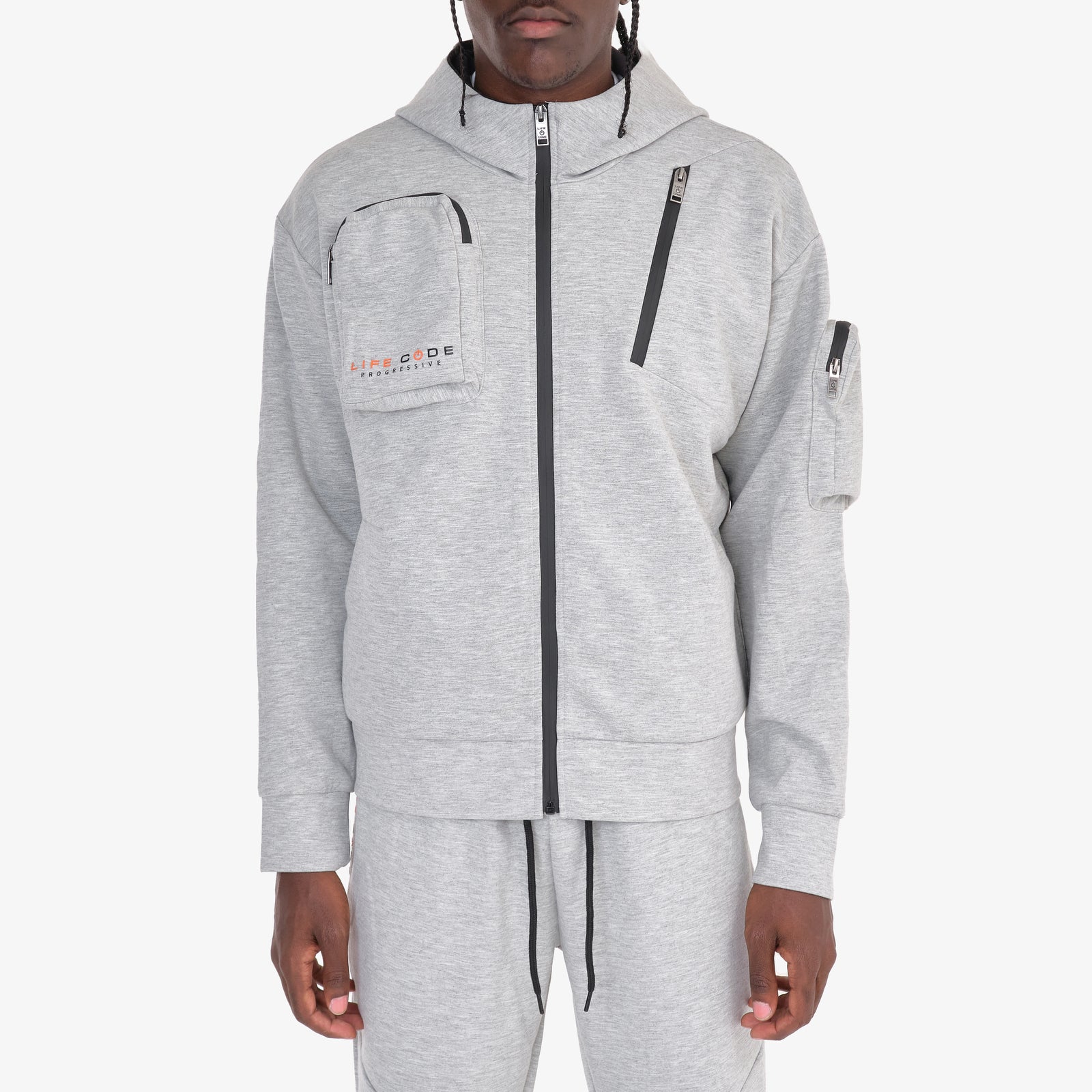 GREY TECH FLEECE FULL ZIP HOODIE