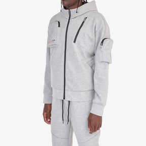 GREY TECH FLEECE FULL ZIP HOODIE