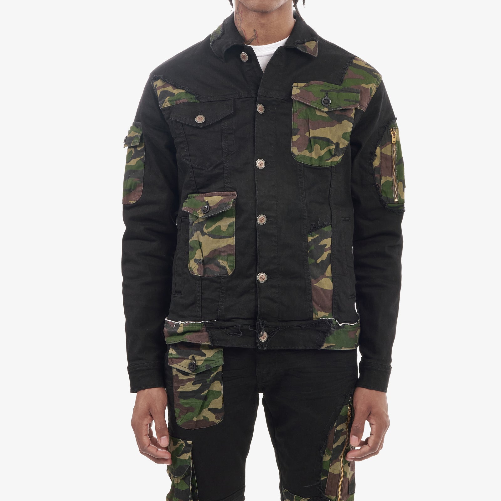 BLACK JACKET W/ CAMO DETAIL