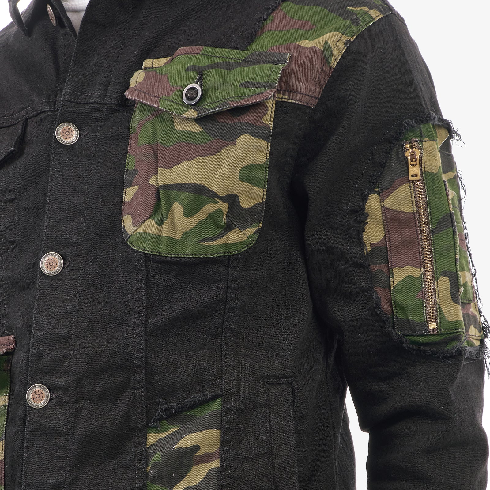 BLACK JACKET W/ CAMO DETAIL