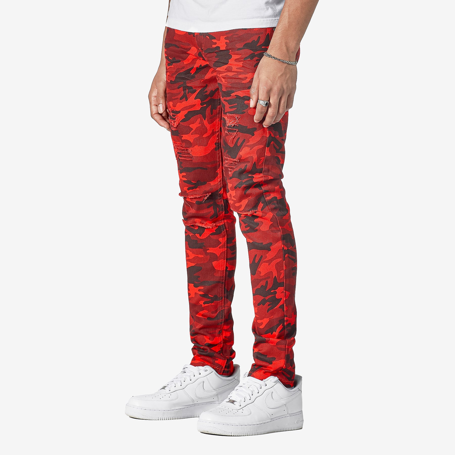RED CAMO PANTS WITH RIPS - Copper Rivet