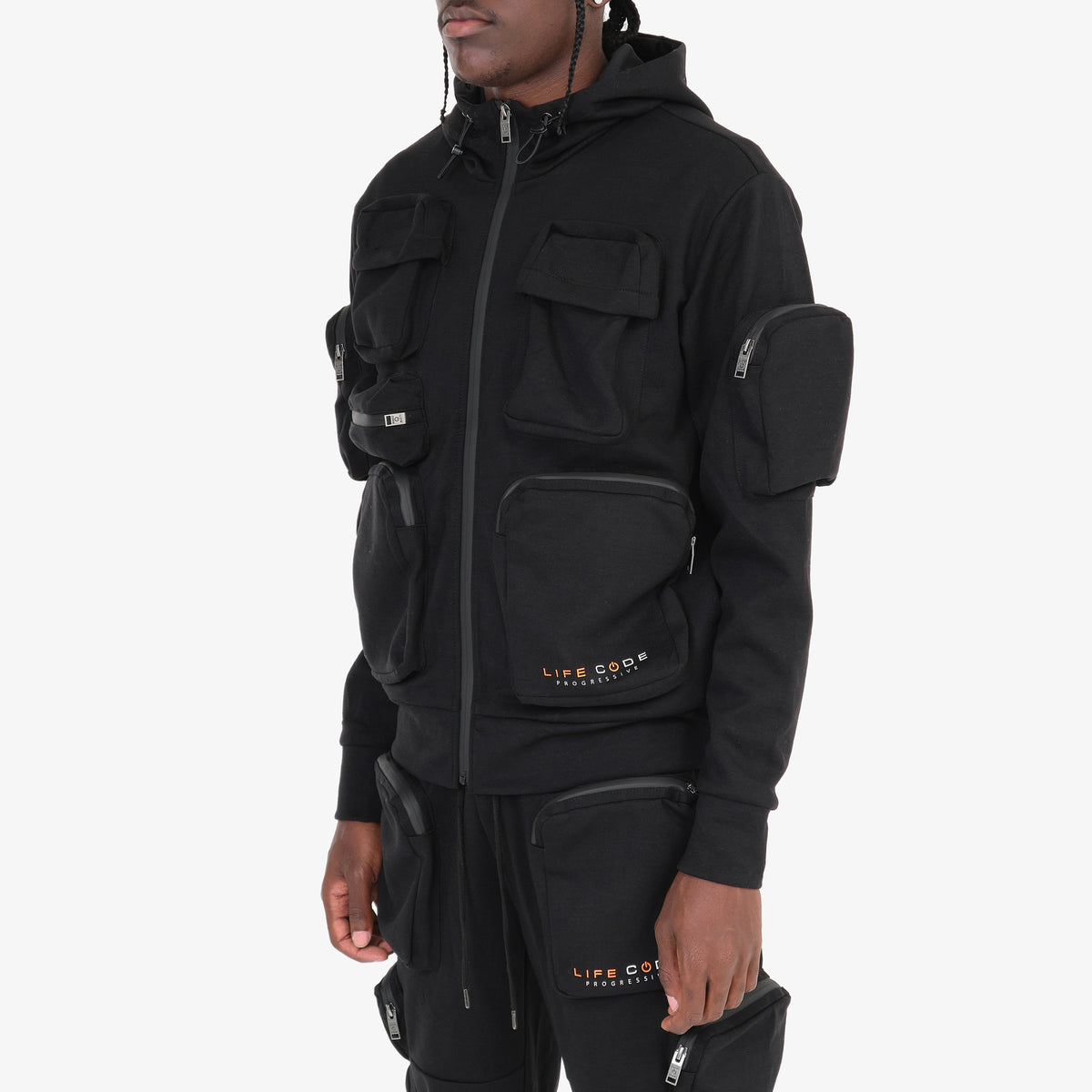 BLACK TECH FLEECE MULTI POCKET FULL ZIP HOODIE