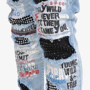 LIGHT BLUE JEANS W/ RHINESTONES & PRINT