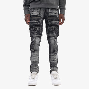 BLACK UTILITY CARGO JEANS