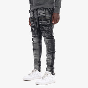 BLACK UTILITY CARGO JEANS