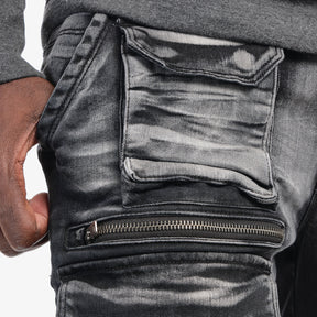 BLACK UTILITY CARGO JEANS