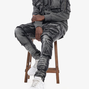 BLACK UTILITY CARGO JEANS