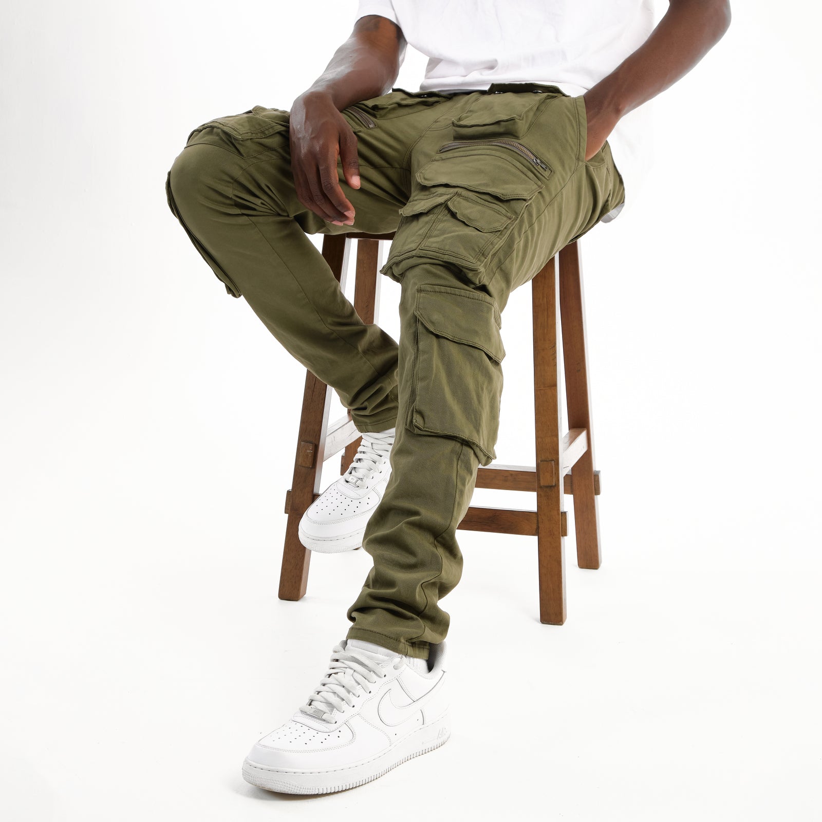 OLIVE UTILITY CARGO JEANS