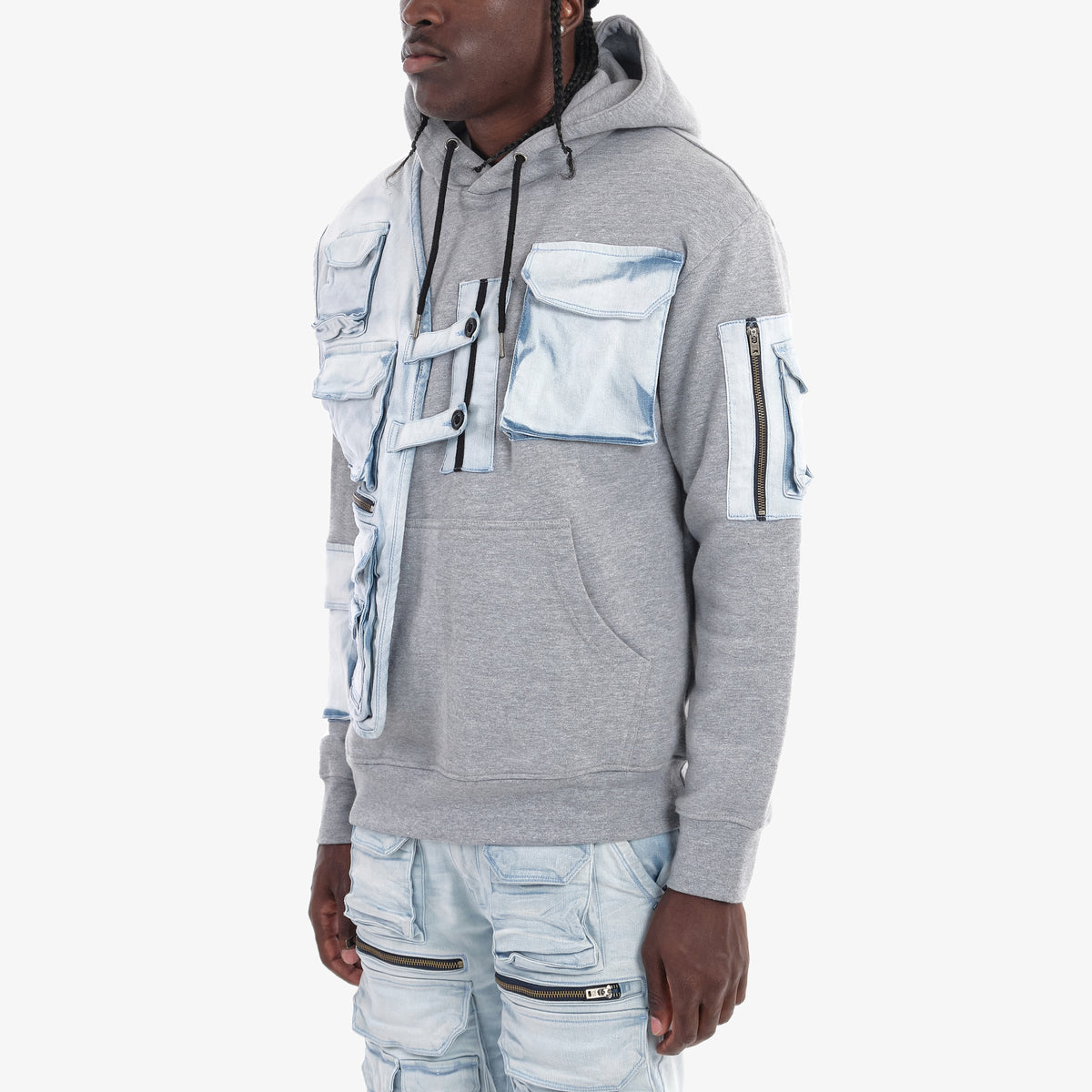 LIGHT BLUE RECONSTRUCTED HOODIE