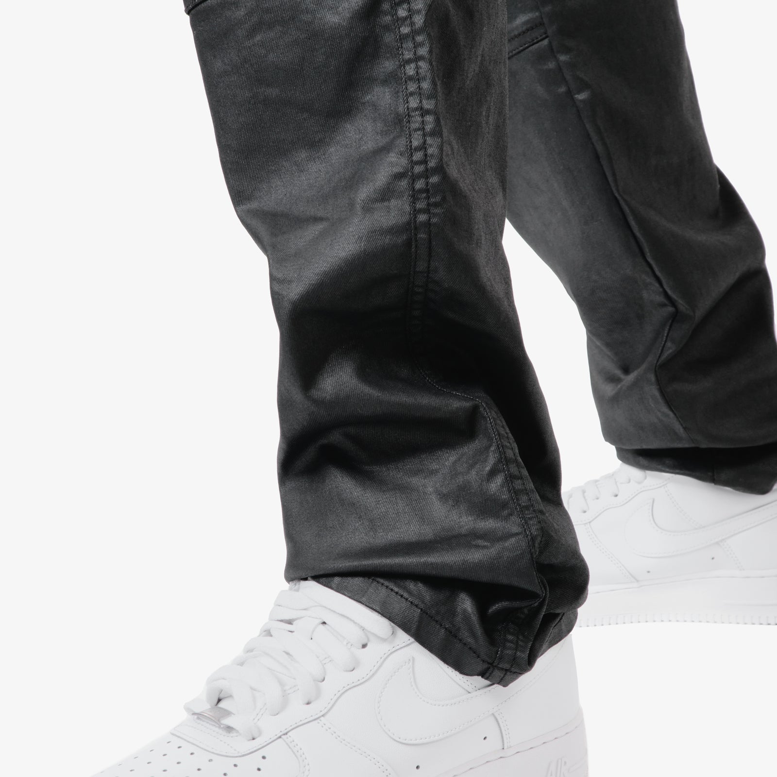 BLACK UTILITY CARGO WAX COATED JEANS