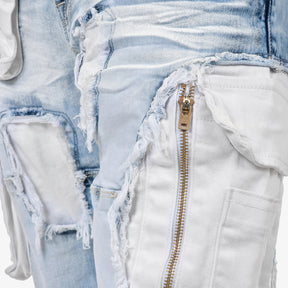 LIGHT SAND BLUE DENIM SHORT W/ WHITE CARGOS