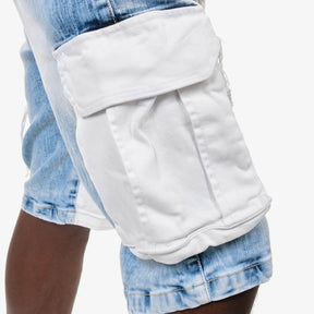 LIGHT SAND BLUE DENIM SHORT W/ WHITE CARGOS