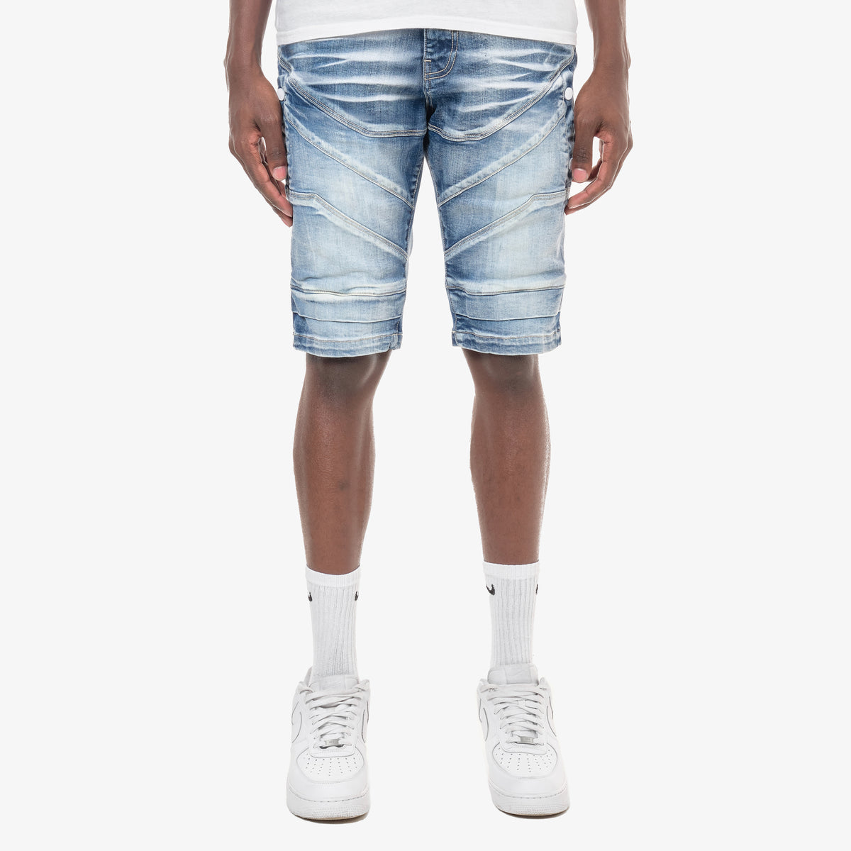 LIGHT SAND BLUE UTILITY DENIM SHORTS