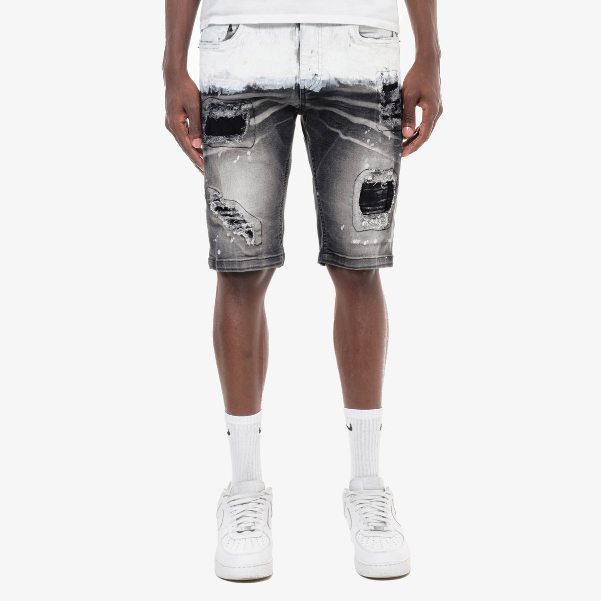 BLACK SAND WASHED DENIM SHORTS
