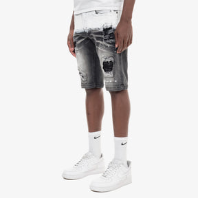 BLACK SAND WASHED DENIM SHORTS