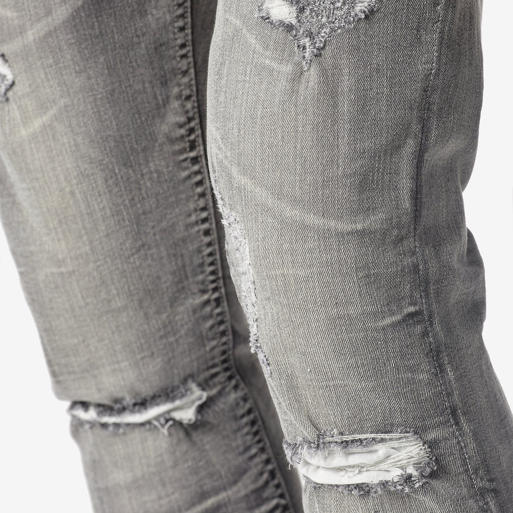 GREY STONE WASHED JEANS W/ RIP & FULL BACKING