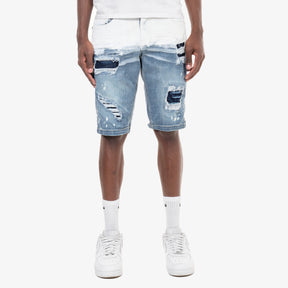 LIGHT SAND BLUE WASHED DENIM SHORTS