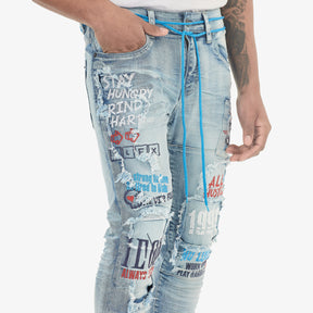 LIGHT SAND BLUE JEANS W/ COLOR EMBROIDERY