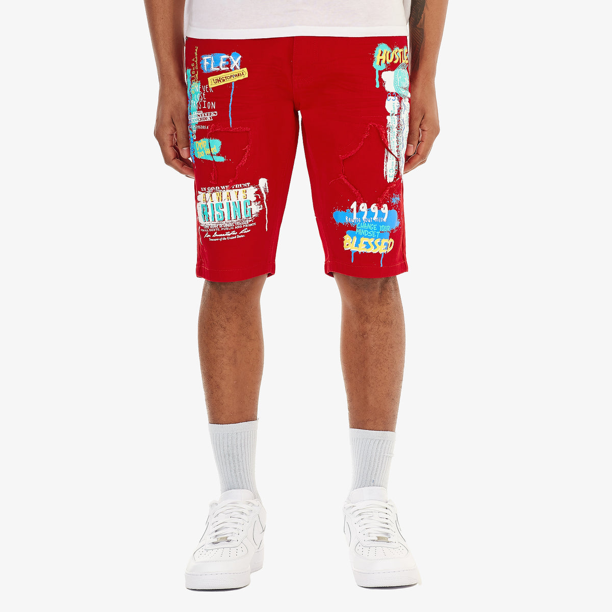RED SHORTS W/ PRINTS