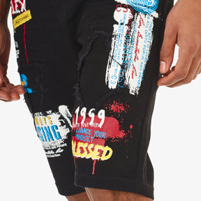JET BLACK SHORTS W/ PRINTS