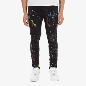 JET BLACK JEANS W/ MULTI COLOR PAINT DETAIL