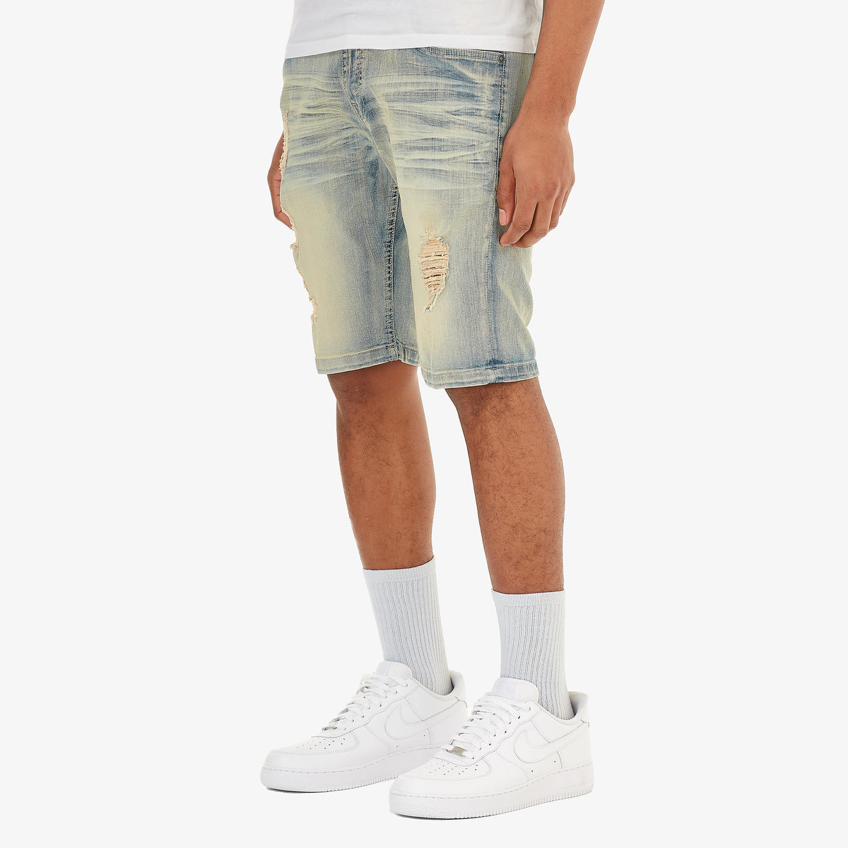 KHAKI TINT WASHED DENIM SHORTS
