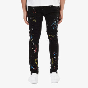 JET BLACK JEANS W/ MULTI COLOR PAINT DETAIL
