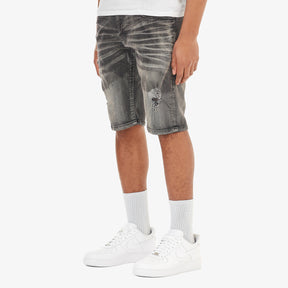 BLACK SAND WASHED DENIM SHORTS