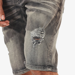 BLACK SAND WASHED DENIM SHORTS