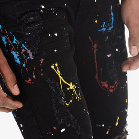 JET BLACK JEANS W/ MULTI COLOR PAINT DETAIL