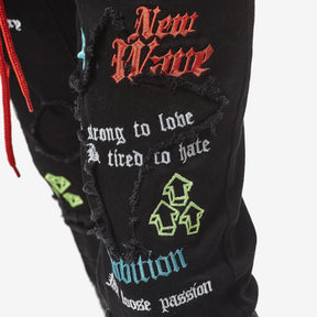 JET BLACK JEANS W/ COLOR EMBROIDERY & WAIST STRING - Copper Rivet