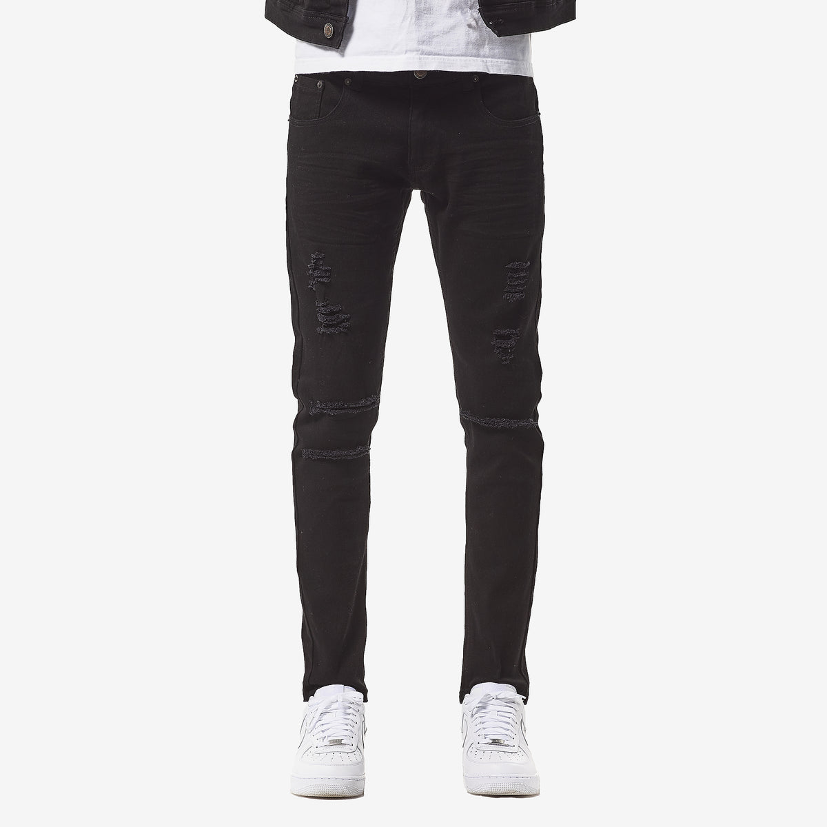 【COLOR iN ID】Rivet bean studded pants JET BLACK PANTS WITH RIPS
