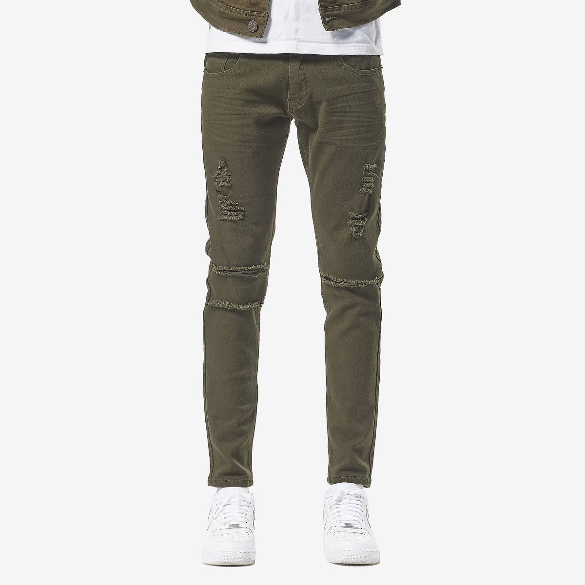 OLIVE PANTS WITH RIPS - Copper Rivet